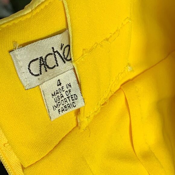 Vintage 90s Cache Dress Yellow Satin Ruched Wiggle Sleeveless Sweetheart Neck - Picture 8 of 10